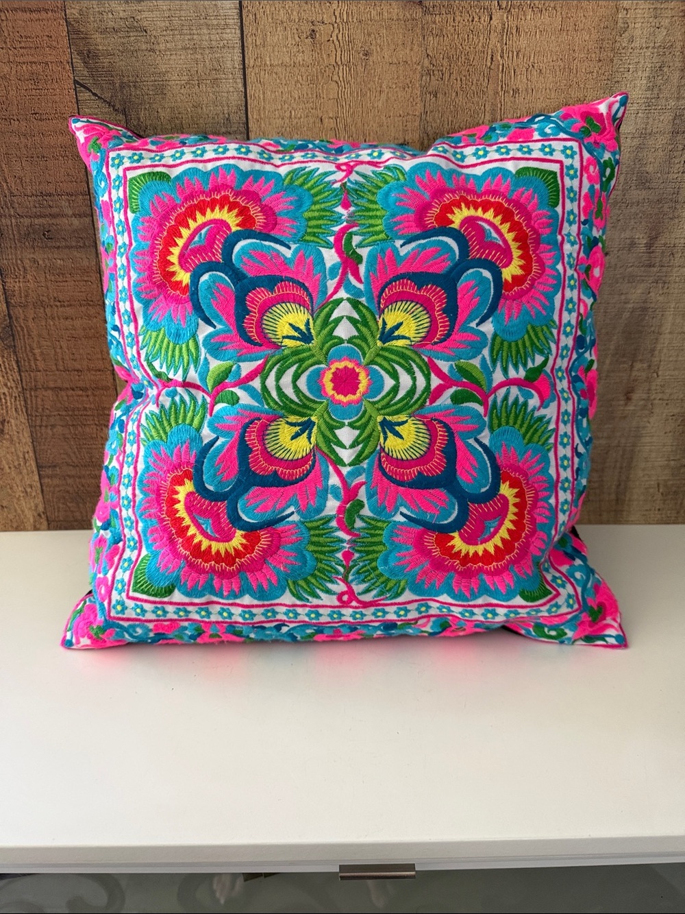 Handcrafted Hmong Embroidered Pillow 16x16